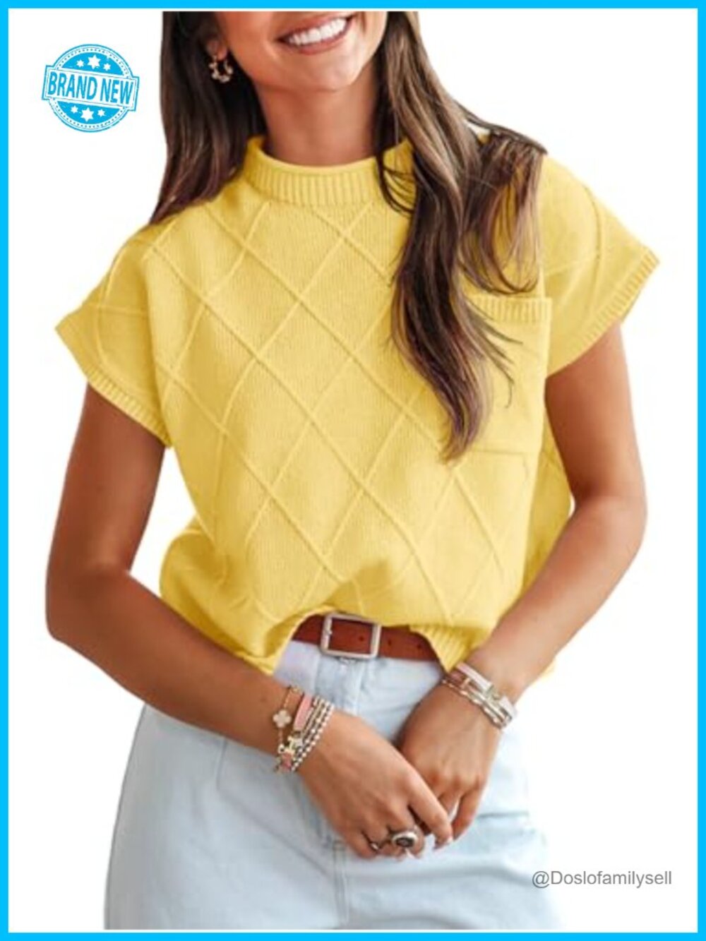 Women's Mock Neck Short Sleeve Knit Sweater Vest Loose Fit Work Top